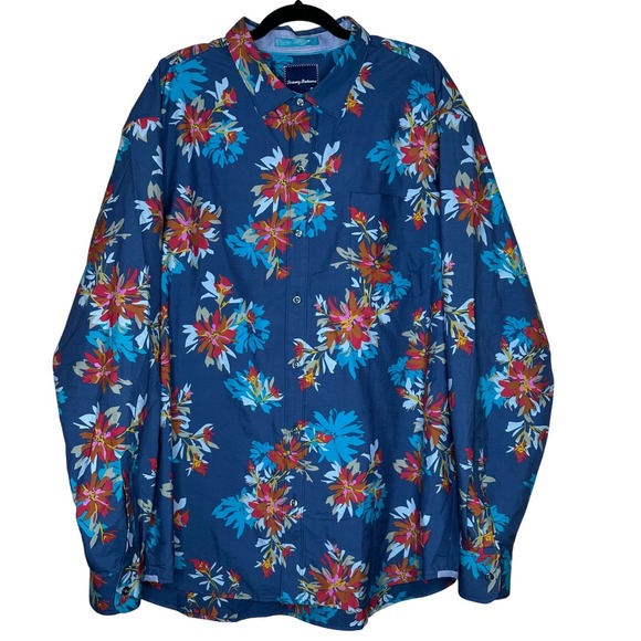 Tommy Bahama Astro Park Floral Print Button Up Shirt Men‎ XXL Cotton Silk Blend